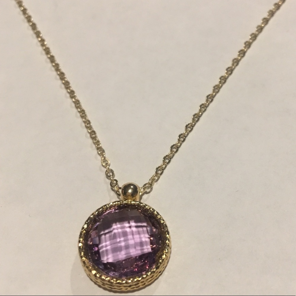 MILOR 14K Italy Yellow Gold Faceted Purple Pendant